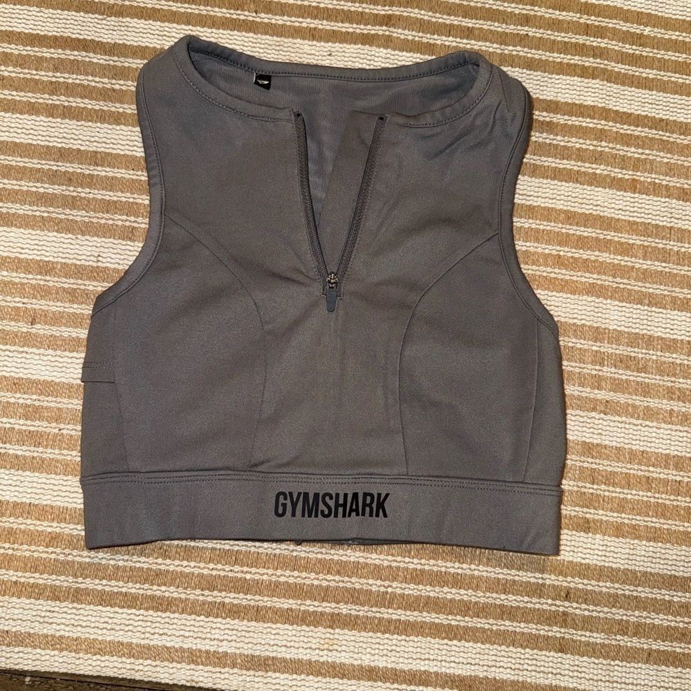 Gymshark Nonstop Gray High Neck Zip Up Sports Bra Size XS Hidden Pocket